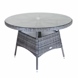 Charles Bentley 4 Seater Round Rattan Dining Table with Parasol Hole for Umbrella - Weatherproof in Grey / Natural - Medium Size