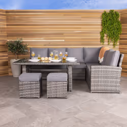 Charles Bentley 6 Seater Multifunctional Casual Rattan Dining Set - Light Grey Max User Weight: 100kg per seat Weatherproof ...