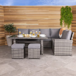 Charles Bentley 6 Seater Multifunctional Casual Rattan Dining Set - Light Grey Max User Weight: 100kg per seat Weatherproof  Removable cushions