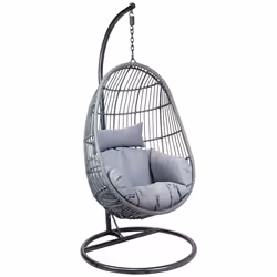 Charles Bentley Grey Hanging Rattan Swing Chair With Cushion
