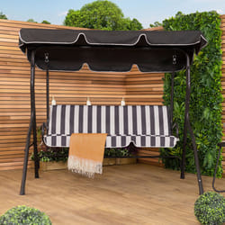 Charles Bentley 2-3 Seater Garden Patio Swing Seat Hammock Chair Made of Powder Coated Steel - Stripe / Plain Design - Beige