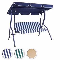 Charles Bentley 2-3 Seater Garden Patio Swing Seat Hammock Chair Made of Powder Coated Steel - Stripe / Plain Design - Beige
