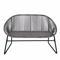Charles Bentley Zanzibar 2 Seater Outdoor Patio Furniture Bench In Grey PE Rattan With Black Powder Coated Frame H80 x D70 x W114cm