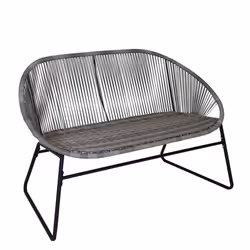Charles Bentley Zanzibar 2 Seater Outdoor Patio Furniture Bench In Grey PE Rattan With Black Powder Coated Frame H80 x D70 x W114cm