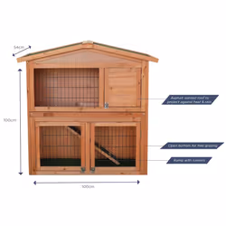 Charles Bentley Two Storey Rabbit Hutch with Play Area Rubber Coated Mesh Stainless Steel Locks in Grey / White / Light Brown - Grey