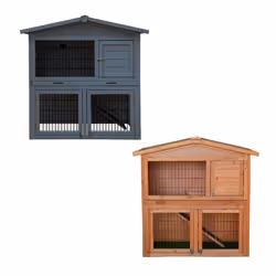 Charles Bentley Two Storey Rabbit Hutch with Play Area Rubber Coated Mesh Stainless Steel Locks in Grey / White / Light Brown - Grey