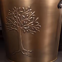 CHARLES BENTLEY Snug Mulberry Small Leather Handle Log Bucket, Metal, Leather, Antique Gold Coloured, Timeless Style, Tree Logo, 4kg Log Capacity,