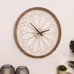 CHARLES BENTLEY Ullswater Outdoor And Indoor Vintage Wall Clock, Wood Effect, Skeleton Design, Metal, Quiet Ticking, Garden D ...
