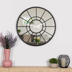 CHARLES BENTLEY Buttermere Outdoor And Indoor Mirrored Wall Clock, Black Coating, Skeleton Design, Metal, Quiet Ticking, Garden DÃ©cor, Giant Open