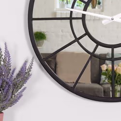 CHARLES BENTLEY Buttermere Outdoor And Indoor Mirrored Wall Clock, Black Coating, Skeleton Design, Metal, Quiet Ticking, Garden DÃ©cor, Giant Open