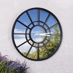 CHARLES BENTLEY Buttermere Outdoor And Indoor Mirrored Wall Clock, Black Coating, Skeleton Design, Metal, Quiet Ticking, Garden DÃ©cor, Giant Open
