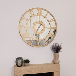 CHARLES BENTLEY Coniston Outdoor And Indoor Mirrored Wall Clock, Gold Coloured Coating, Skeleton Design, Quiet Ticking, Roman ...