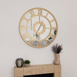 CHARLES BENTLEY Coniston Outdoor And Indoor Mirrored Wall Clock, Gold Coloured Coating, Skeleton Design, Quiet Ticking, Roman Numerals, Giant Open