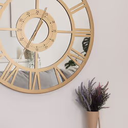 CHARLES BENTLEY Coniston Outdoor And Indoor Mirrored Wall Clock, Gold Coloured Coating, Skeleton Design, Quiet Ticking, Roman Numerals, Giant Open