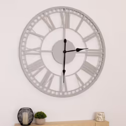 CHARLES BENTLEY Malham Outdoor And Indoor Wall Clock, Grey Coating, Skeleton Design, Metal, Quiet Ticking, Roman Numerals, Gi ...