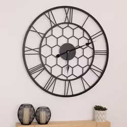 CHARLES BENTLEY Stanwick Outdoor And Indoor Wall Clock, Black Coating, Skeleton Design, Metal, Quiet Ticking, Roman Numerals, ...