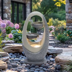 CHARLES BENTLEY 2 Tier Water Feature, UV Resistant, Weather Resistant, Mains Powered, Plug Included, Frost Resistant, Warm Wh ...