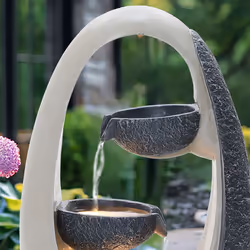 CHARLES BENTLEY 2 Tier Water Feature, UV Resistant, Weather Resistant, Mains Powered, Plug Included, Frost Resistant, Warm White, Water Fountain,