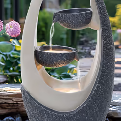 CHARLES BENTLEY 2 Tier Water Feature, UV Resistant, Weather Resistant, Mains Powered, Plug Included, Frost Resistant, Warm White, Water Fountain,
