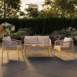 CHARLES BENTLEY 4 Seater Lounge Set, Outdoor, Wood Effect, Rope Weave, Weather Resistant, UV Protected, Light Grey, Brown, Wood Effect Frame, Thick