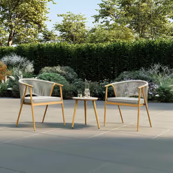 CHARLES BENTLEY Bistro Set, Outdoor, Wood Effect, Rope Weave, Bistro Set, Weather Resistant, UV Protected, Stackable Chairs, ...