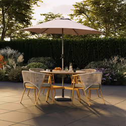 CHARLES BENTLEY 4 Seater Dining Set, Outdoor, Wood Effect, Rope Weave, Dining Set, Weather Resistant, UV Protected, 4 Stackable Chairs, Easy Storage,