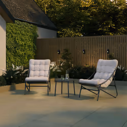 CHARLES BENTLEY Bistro Set, Steel, Comfy, Weather Resistant, UV Protected, Anthracite Frame, Oatmeal coloured Cushions, Deep Filled coloured Cushions,