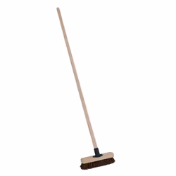 CHARLES BENTLEY Deck Scrub Brush, Outdoor Broom, Bassine Bristles, 4ft Handle, Wooden Handle, 9 Inch Brush, Garden, Patio, De ...