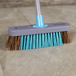 LIFESTYLE 12" Stiff Synthetic, Bassine, Wooden Broom, FSC Certified, Recycled PET Bristles, Bassine Bristles, For Outdoor Use, Metal Handle, Patio