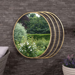 CHARLES BENTLEY Prague Round Mirror, Gold Coloured, Weather Resistant, Shatterproof, Wall Mounted Accent Mirror DÃ©cor For Garden, Indoors, Iron,