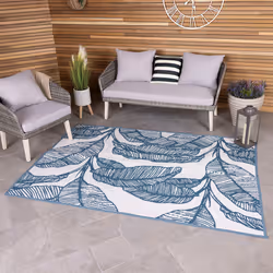 CHARLES BENTLEY Teal Blue Leaf Lightweight Weatherproof Indoor/Outdoor Rug Plastic Garden Lightweight UV Resistant Recycled M ...