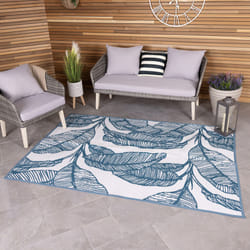 CHARLES BENTLEY Teal Blue Leaf Lightweight Weatherproof Indoor/Outdoor Rug Plastic Garden Lightweight UV Resistant Recycled Material Mat For Balcony