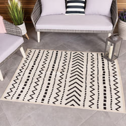 CHARLES BENTLEY Moroccan Lightweight Weatherproof Cream Indoor/Outdoor Rug Plastic Garden Lightweight UV Resistant Recycled Material Mat For Balcony