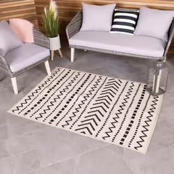 CHARLES BENTLEY Moroccan Lightweight Weatherproof Cream Indoor/Outdoor Rug Plastic Garden Lightweight UV Resistant Recycled Material Mat For Balcony