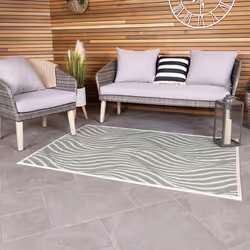 CHARLES BENTLEY Green Wave Lightweight Weatherproof Indoor/Outdoor Rug Plastic Garden Lightweight UV Resistant Recycled Mater ...