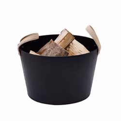 Spruce Leather Handled Fireside Wood Bucket Iron Classic Style Black Matte