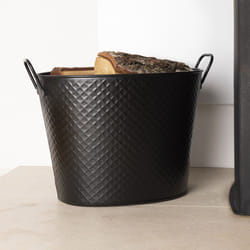Willow Fireside Log Bucket Iron Oval Opening Black Matte Finish
