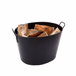 Willow Fireside Log Bucket Iron Oval Opening Black Matte Finish