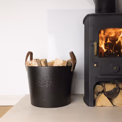 Mulberry Leather Handle Log Bucket Iron Leather Black Matte Timeless Style