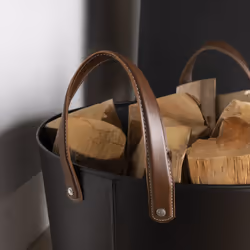 Mulberry Leather Handle Log Bucket Iron Leather Black Matte Timeless Style