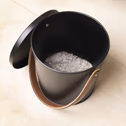 Charles Bentley Snug Plum Ash Bucket with Leather Handle Black Matte Iron Traditional Style