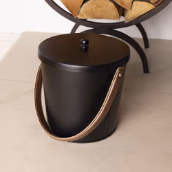 Charles Bentley Snug Plum Ash Bucket with Leather Handle Black Matte Iron Traditional Style