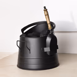 CHARLES BENTLEY Coal Bucket, Snug, Alder, Coal, Bucket, with Shovel, Iron, Black, Shovel Holster, Traditional Style, Metal, C ...