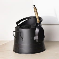 CHARLES BENTLEY Coal Bucket, Snug, Alder, Coal, Bucket, with Shovel, Iron, Black, Shovel Holster, Traditional Style, Metal, Carry Handles, Traditional