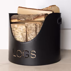 CHARLES BENTLEY Fireplace Set, Snug, Hickory, Fireside Set, Large Wood Bucket, Small Kindling Bucket, Matchstick Holder, Matte, Fireplace Essentials,