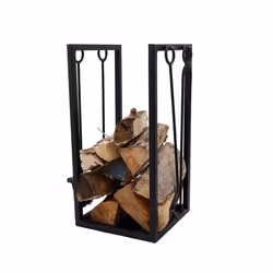 CHARLES BENTLEY Log Holder, Snug, Hornbeam, Wood Holder, Fireside, Companion Set, Iron, Tool Stand, Tongs, Brush, Poker, Shovel, Black, Matte,
