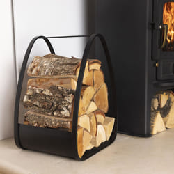CHARLES BENTLEY Log Holder, Snug, Larch Log Holder, Iron, Solid Flat Base, Contemporary Design, Black Matte Finish, 6KG Log Capacity, Modern, Log