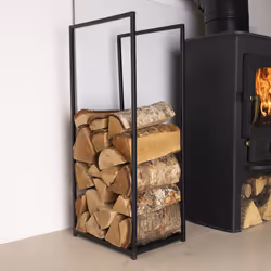 CHARLES BENTLEY Log Holder, Snug, Dogwood Log Holder, Iron, Solid Base, Tall Frame, Black Matte, Contemporary Design, Log Storage, Fireplace, 10KG Log