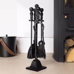 Charles Bentley Snug Cottonwood Fireside Companion Set Tongs Poker Shovel Natural Coco Fiber Brush Iron Tool Stand