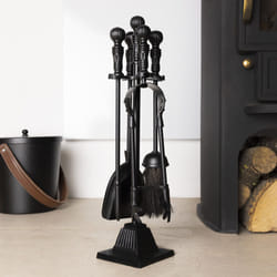 Charles Bentley Snug Cottonwood Fireside Companion Set Tongs Poker Shovel Natural Coco Fiber Brush Iron Tool Stand